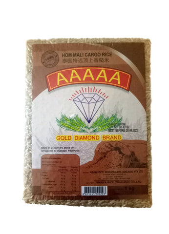Gold Diamond Brand Hom Mali Cargo Rice 1kg AAAAA 泰国特选顶上香糙米