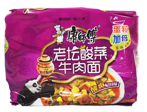 Kong Master Beef Pickled Mustard Noodles 康師傅老坛酸菜牛肉面 117g X 5's