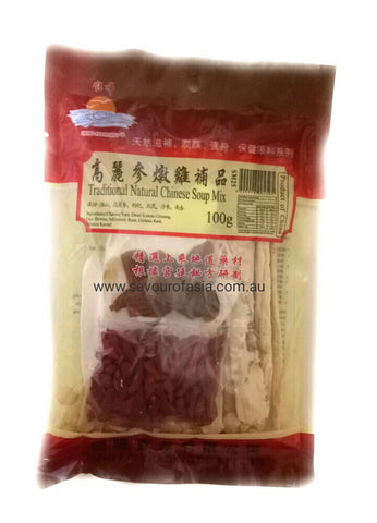 Heng Fai Traditional Natural Chinese Soup Mix ( Dried Korean Ginseng Chicken Soup) 100g  高丽参炖鸡补品